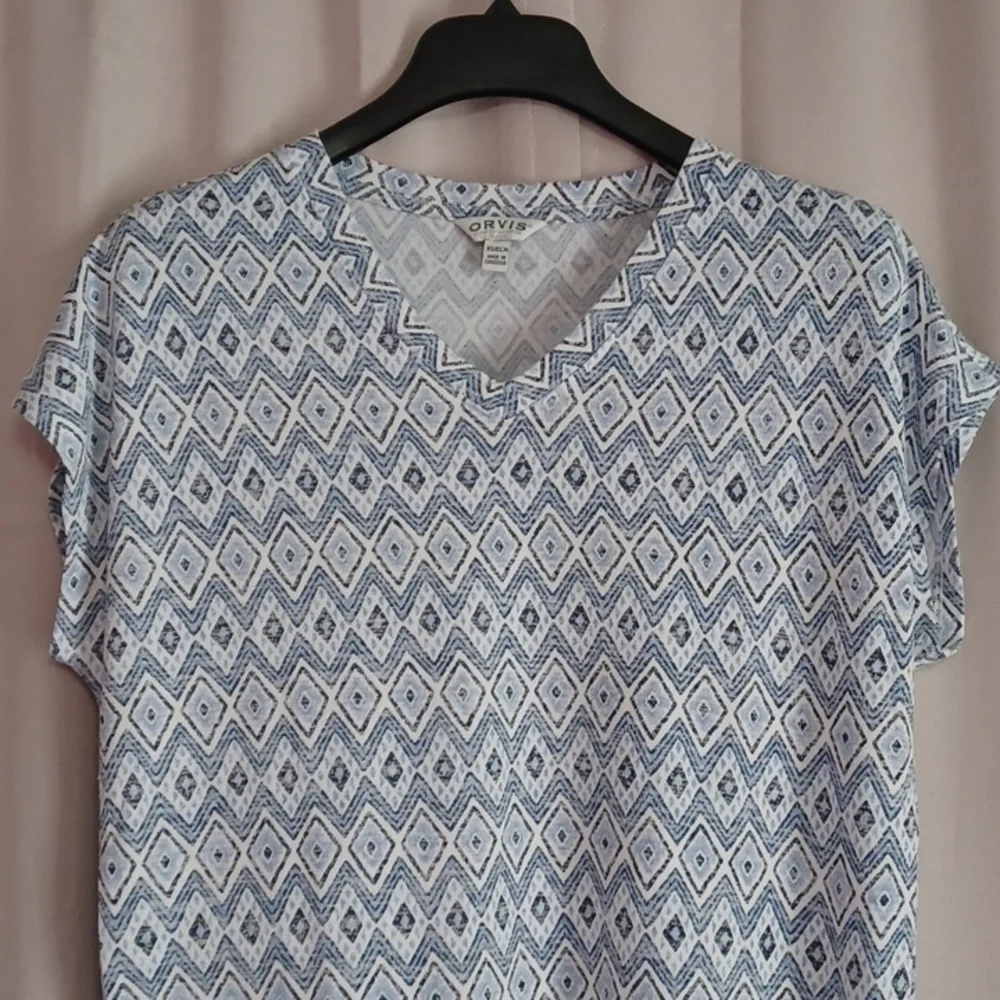 Orvis Cap Sleeve V-Neck Tunic Style Top High/Low Hem Stretch